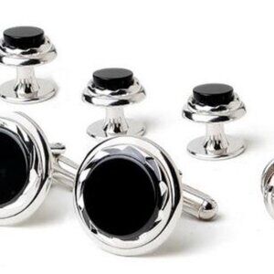 Genuine Onyx Formal Set / Links 19mm Diamond Cut Double Tier Bezel Set